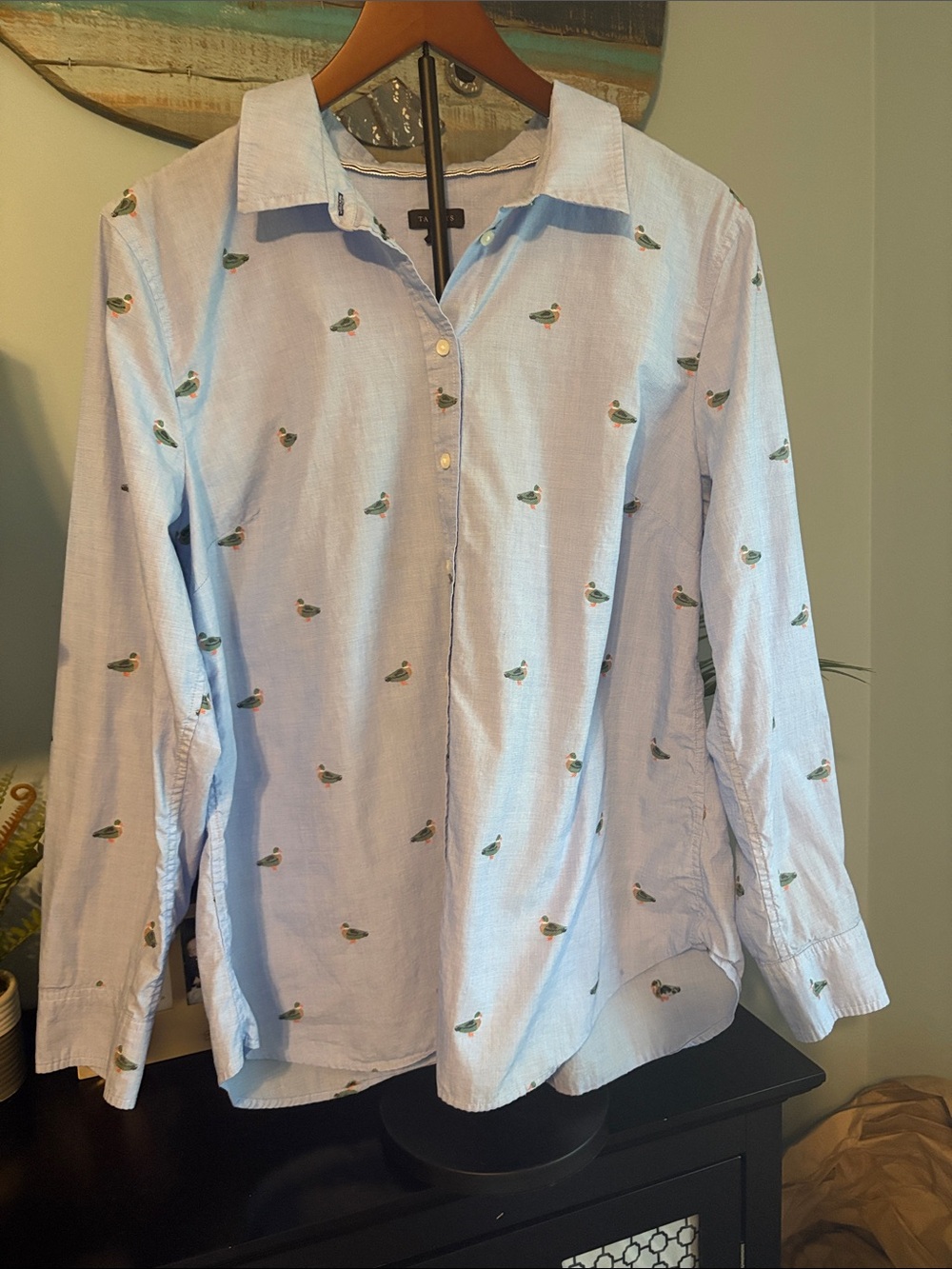 Talbot’s Light Blue Women’s Casual Button-Down Blouse with Duck Motif